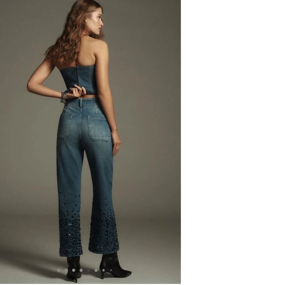 anthropologie The Colette Cropped High-Rise Wide-Leg Jeans by Maeve: Sequin 33 - Picture 5 of 10